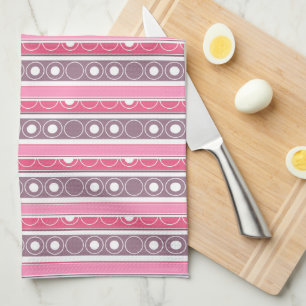 Striped pattern with circles and rings retro style tea towel