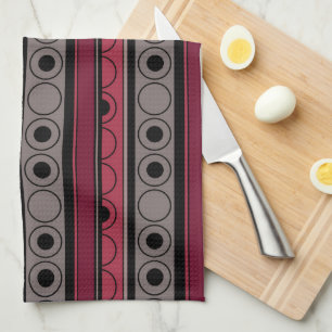 Striped pattern with circles and rings retro style tea towel