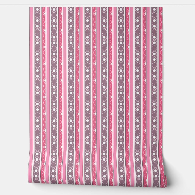 Striped pattern with circles and rings retro style wallpaper (Unrolling)