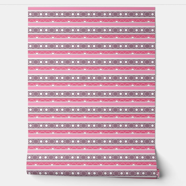 Striped pattern with circles and rings retro style wallpaper (Unrolling)