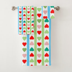 Striped pattern with hearts for Valentine's day Bath Towel Set