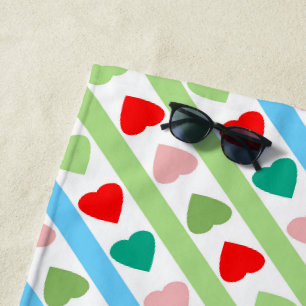 Striped pattern with hearts for Valentine's day Beach Towel