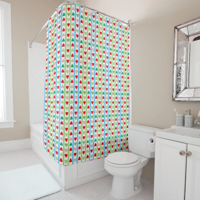 Striped pattern with hearts for Valentine's day  Shower Curtain (In Situ)