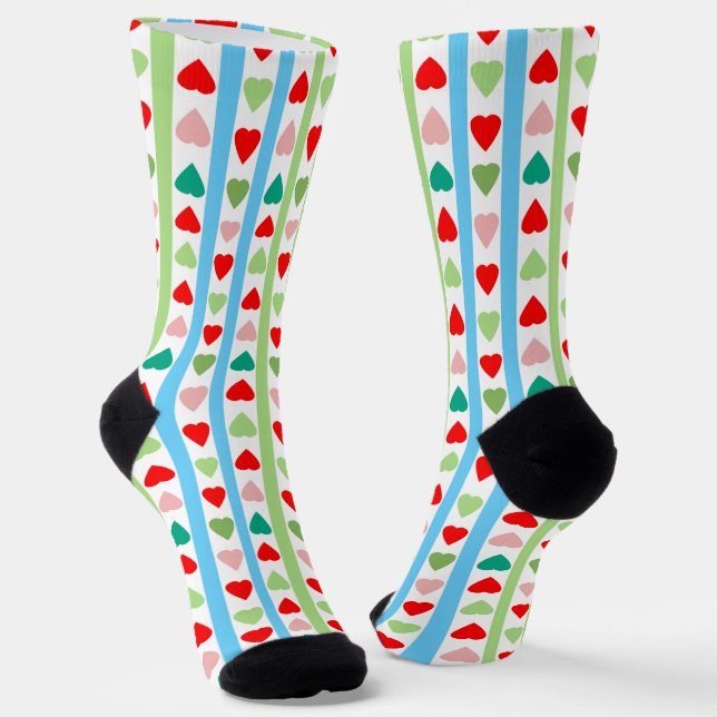 Striped pattern with hearts for Valentine's day  Socks (Angled)