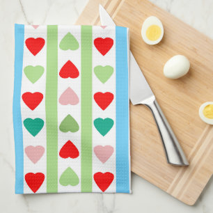 Striped pattern with hearts for Valentine's day Tea Towel