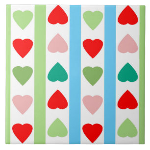 Striped pattern with hearts for Valentine's day Tile