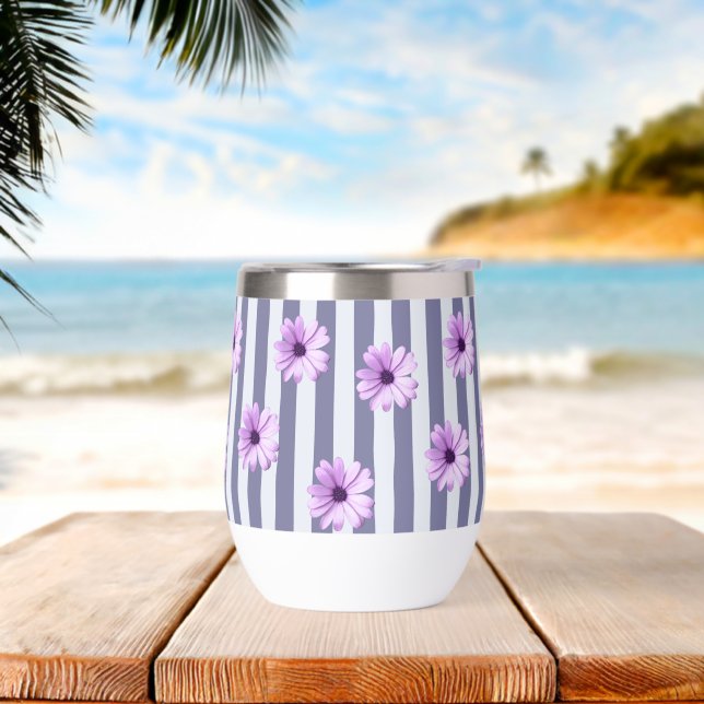 striped pattern with purple daisies (Beach)