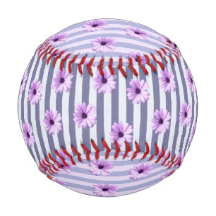striped pattern with purple daisies baseball