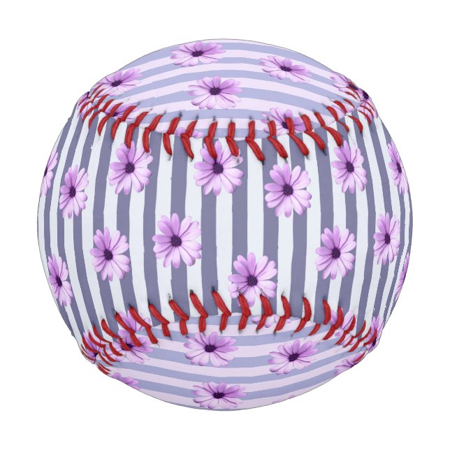 striped pattern with purple daisies baseball (Front)