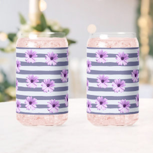 striped pattern with purple daisies can glass