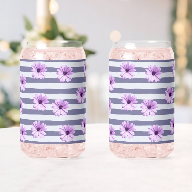 striped pattern with purple daisies can glass (Insitu (Wedding))