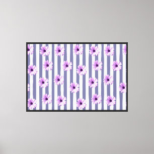 Striped Pattern with Purple Daisies Canvas Print