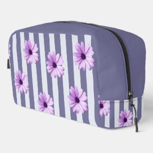 striped pattern with purple daisies dopp kit