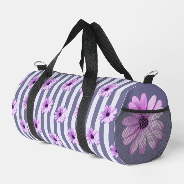striped pattern with purple daisies duffle bag (Right Corner)