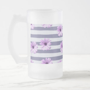 striped pattern with purple daisies frosted glass beer mug