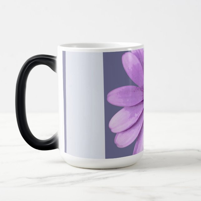 striped pattern with purple daisies magic mug (Left)