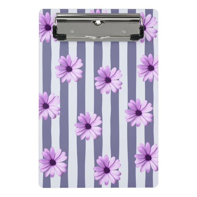 striped pattern with purple daisies mini clipboard (Front)