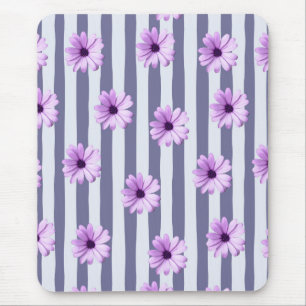 striped pattern with purple daisies mouse mat