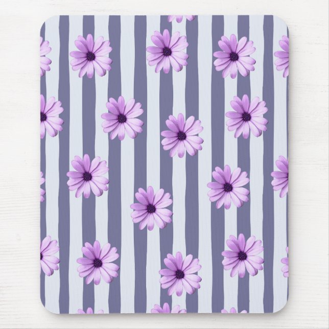striped pattern with purple daisies mouse mat (Front)