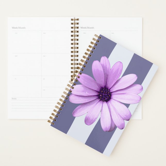 striped pattern with purple daisies planner (Display)
