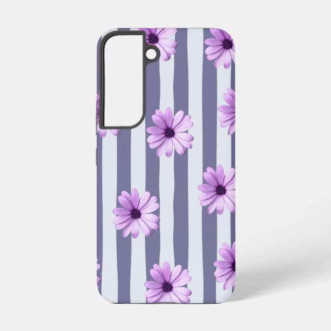 striped pattern with purple daisies samsung galaxy s22 case (Back)