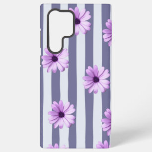 striped pattern with purple daisies samsung galaxy case