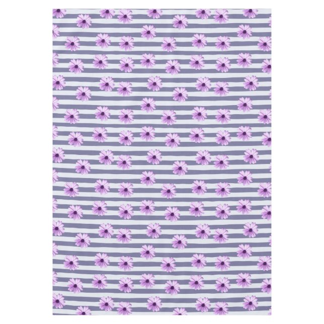 striped pattern with purple daisies tablecloth (Front)