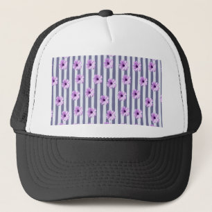 striped pattern with purple daisies trucker hat