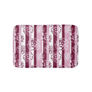 Striped pattern with roses bath mat