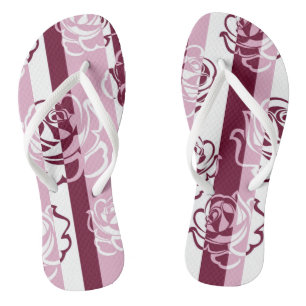Striped pattern with roses flip flops