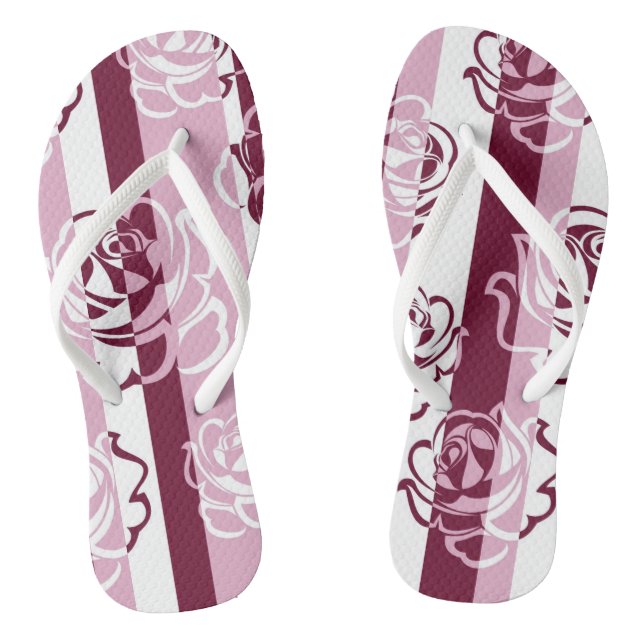 Striped pattern with roses flip flops (Footbed)
