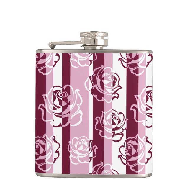 Striped pattern with roses hip flask (Front)