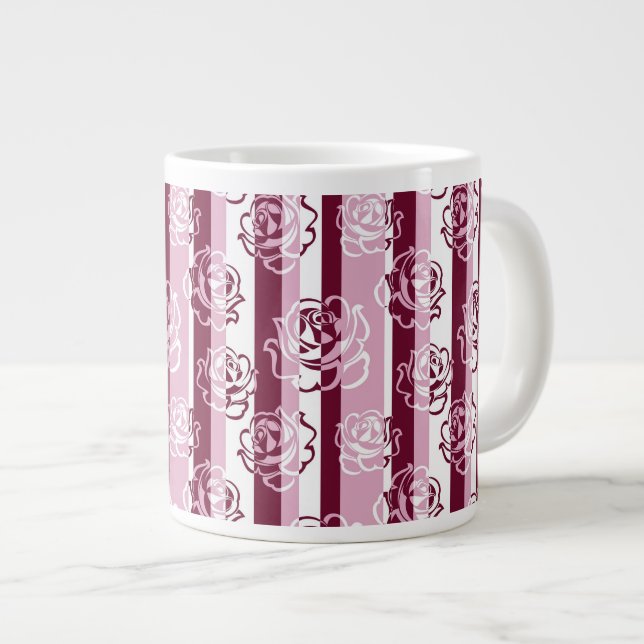 Striped pattern with roses large coffee mug (Front Right)