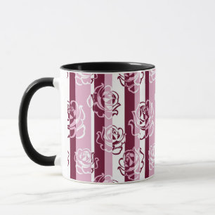 Striped pattern with roses mug