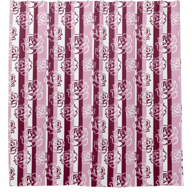 Striped pattern with roses shower curtain (Front)