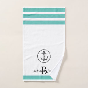 Striped Personalised Black Circled Anchor Hand Towel