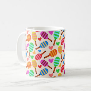 Striped Pickleball Paddles Pattern with Hearts  Coffee Mug