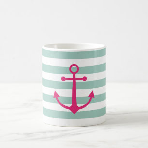 Striped pink anchor mug