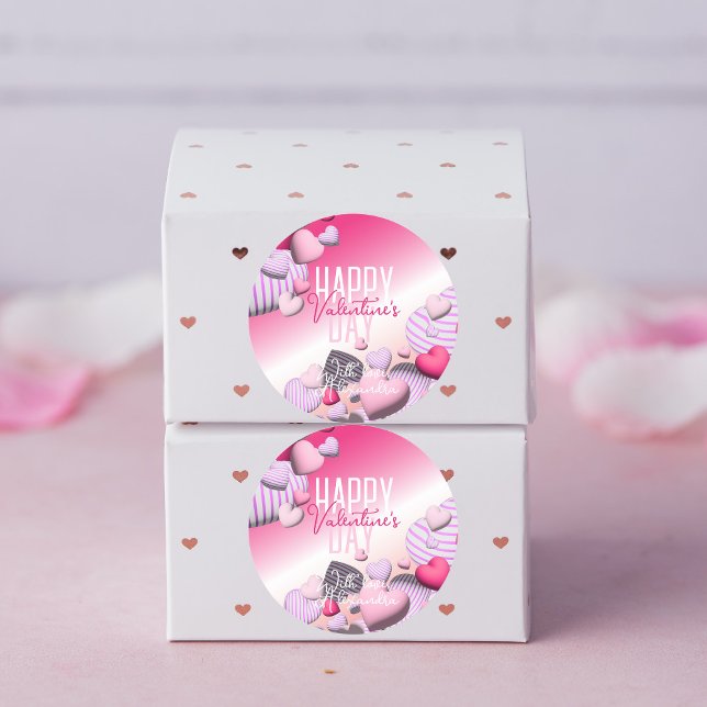 Striped Pink And White Heart Balloons Valentine's Classic Round Sticker (Creator Uploaded)