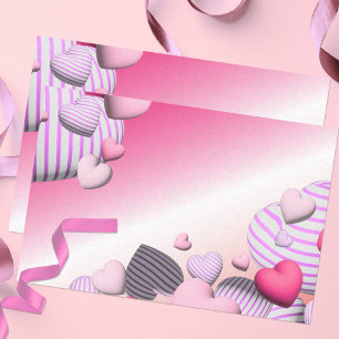 Striped Pink And White Heart Balloons Valentine's Tissue Paper