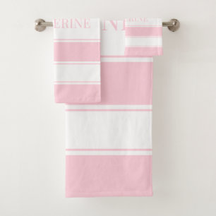 Striped Pink and White Personalised Bath Towel Set