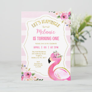 Striped Pink Let's Flamingle Flamingo Birthday  Invitation
