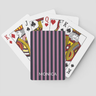 striped pink navy custom name playing cards