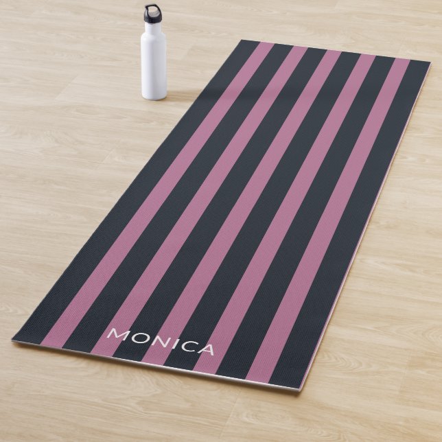 striped pink | navy custom name  yoga mat (In Situ)