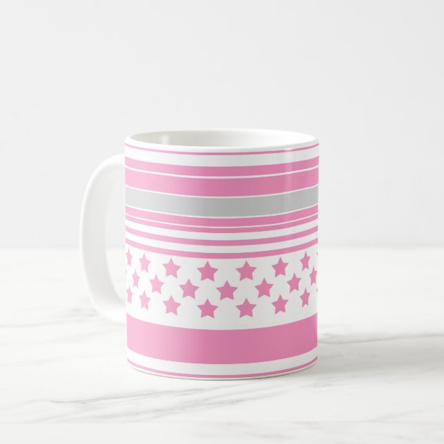 Striped pink pattern with stars coffee mug (Front Left)