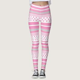 Striped pink pattern with stars leggings