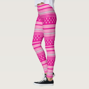 Striped pink pattern with stars leggings