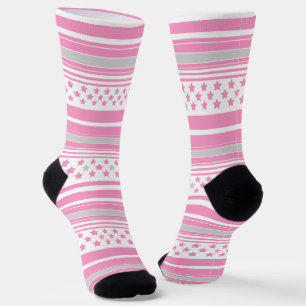 Striped pink pattern with stars socks
