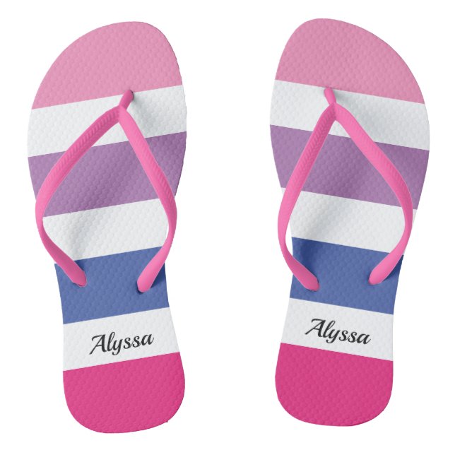 Striped Pink Purple Blue Personalised Flip Flops (Footbed)