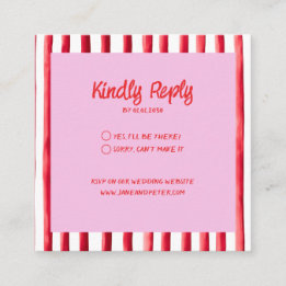 Striped Pink & Red Handwriting Wedding Enclosure Card